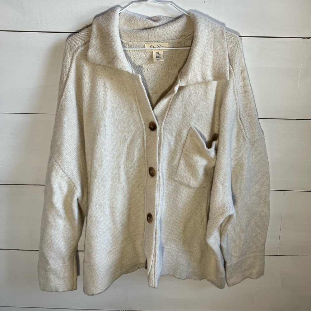 Jessica Simpson Cream Button-Front Cozy Jacket